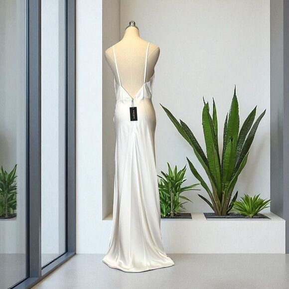 NWT Ramy Brook $595 Vick V-Neck Satin Gown Ivory Size 6 – Drained V-Neck, Open B - Picture 7 of 12